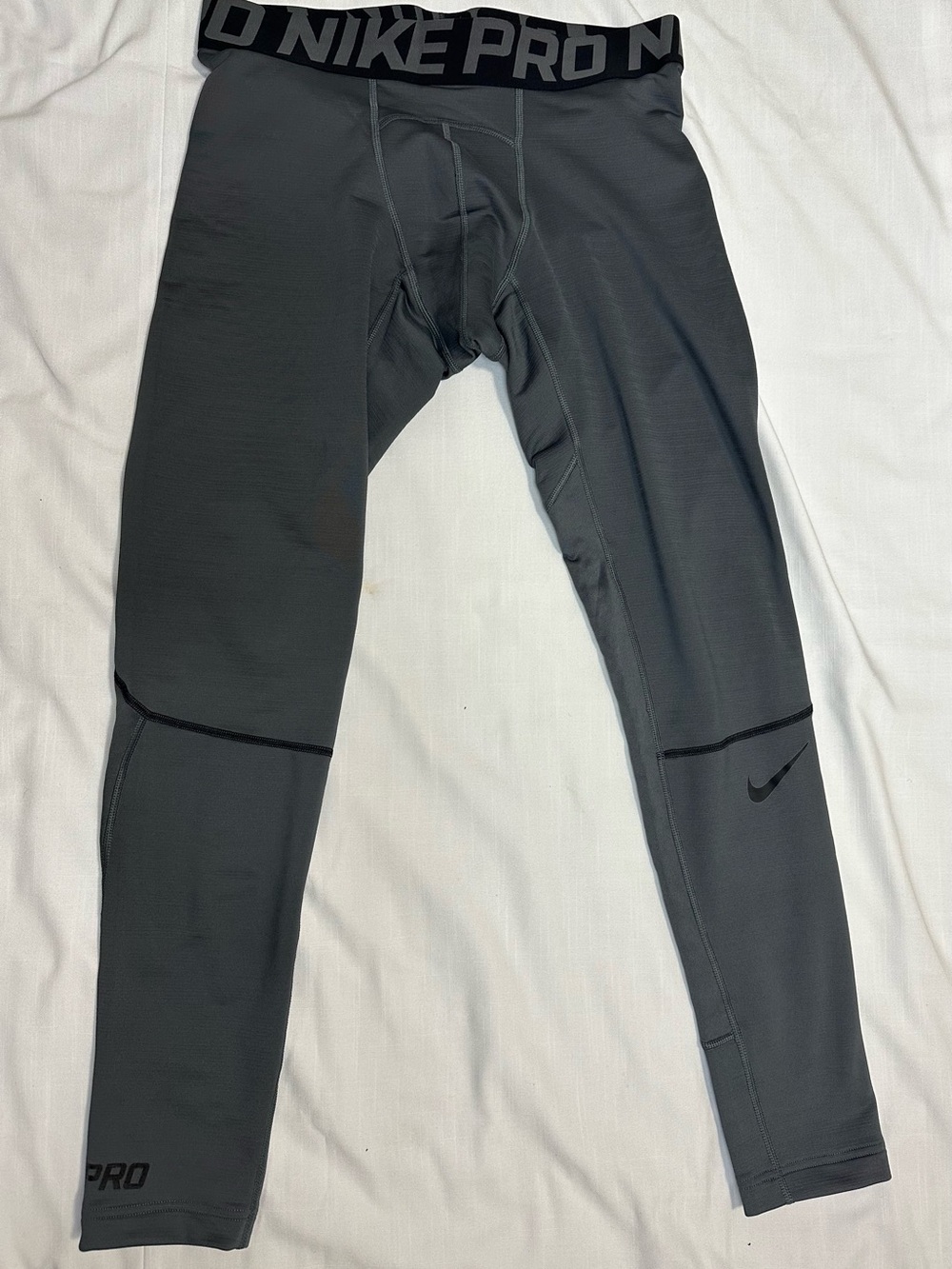 Nike Pro Warm Men's Compression Leggings Size L Gray/Black Base Layer